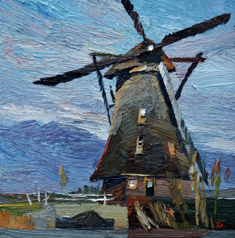"Windmill. Kinderdijk" by Oxana Țip, 2020, 300x300mm, ulei pe pânză