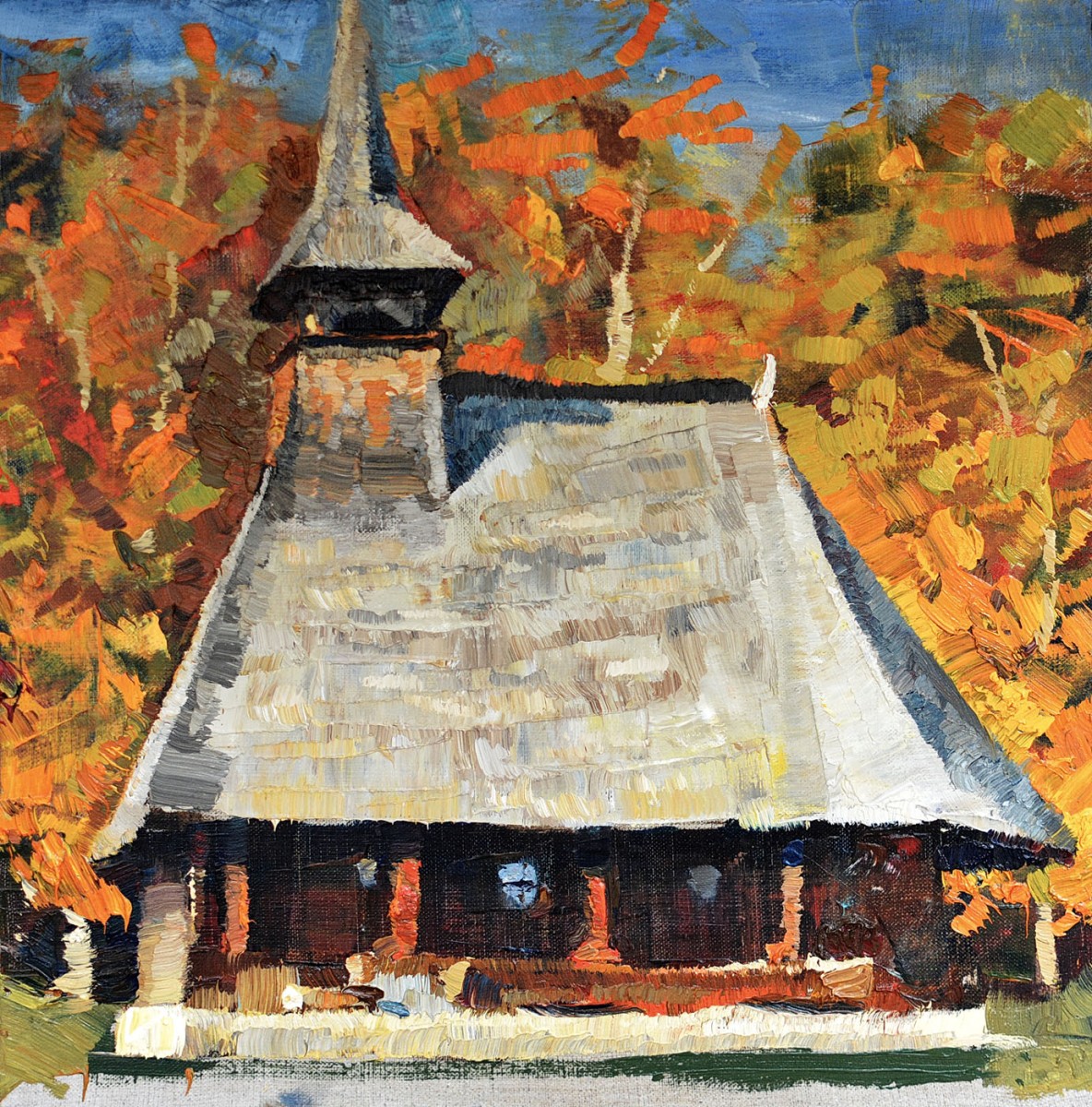 "Biserică. Sibiu ASTRA" by Ioan Postică, 2015, 410x410mm, oil on canvas