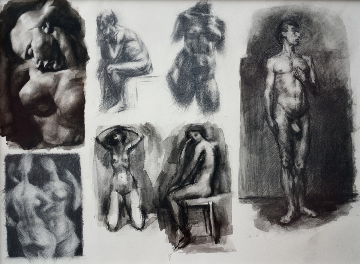 "Nude. Analysis of artworks" by Oxana Țip, 2000, 500x700mm, Russian sauce and pencil on paper