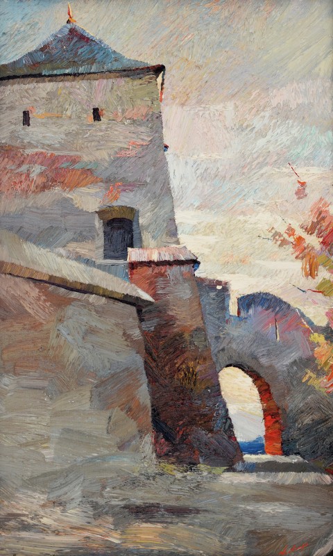 "Sighișoara" by Anatol Ghimpu, 2001, 680x420mm, ulei pe pânză