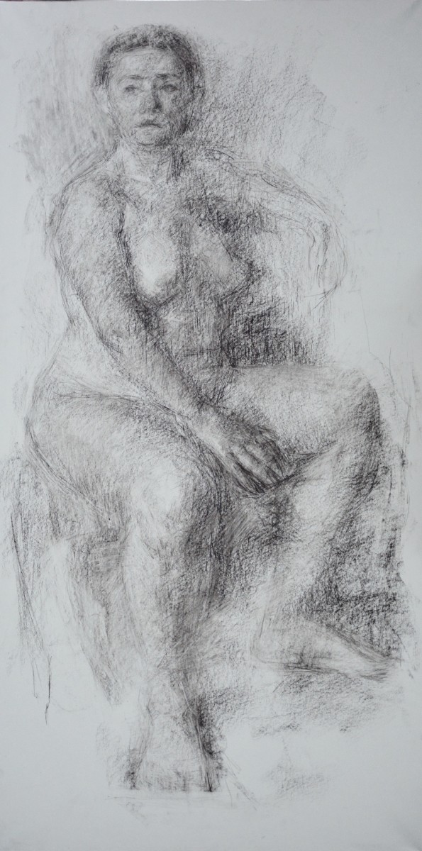 "Рисунок. Обнаженка. Продолжительный" by Едуард Леаху, 1000x500mm, соус / бумага